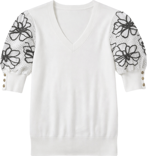 Petite Floral Print V-Neck Sweater