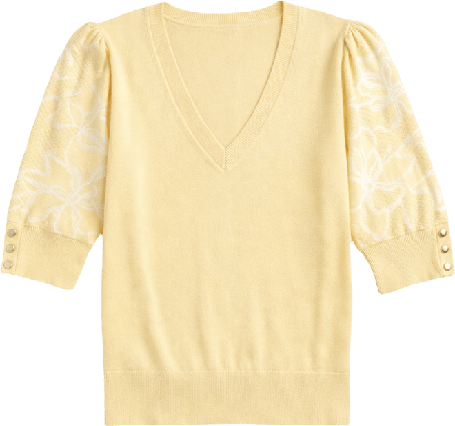 Petite Floral Print V-Neck Sweater