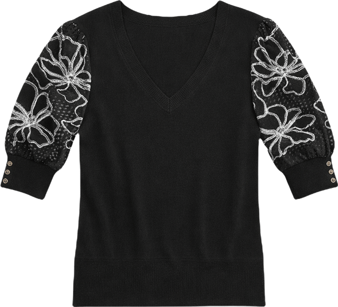 Petite Floral Print V-Neck Sweater