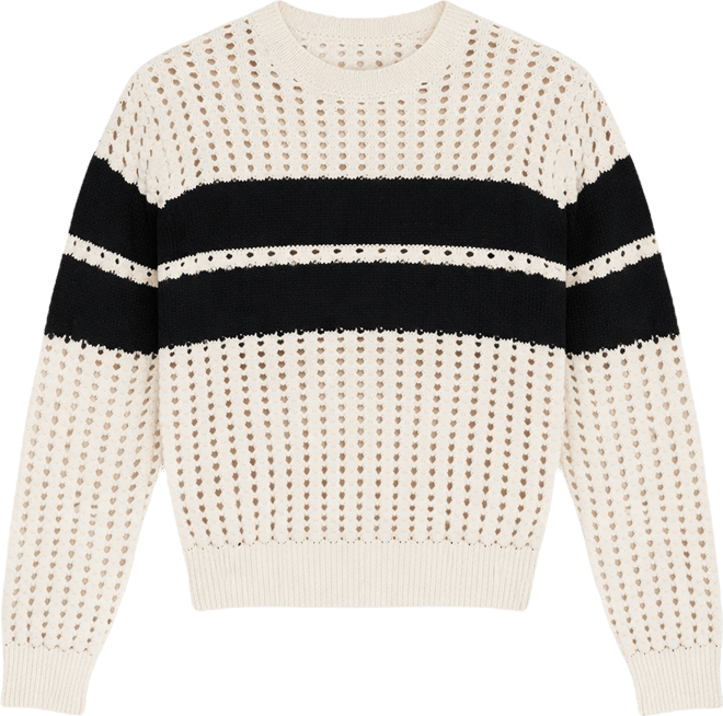 Women's Sporty Openwork Popover Crew Neck Sweater