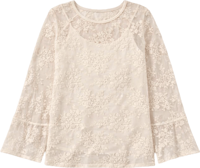Women's Boho Lace Crew Neck Top
