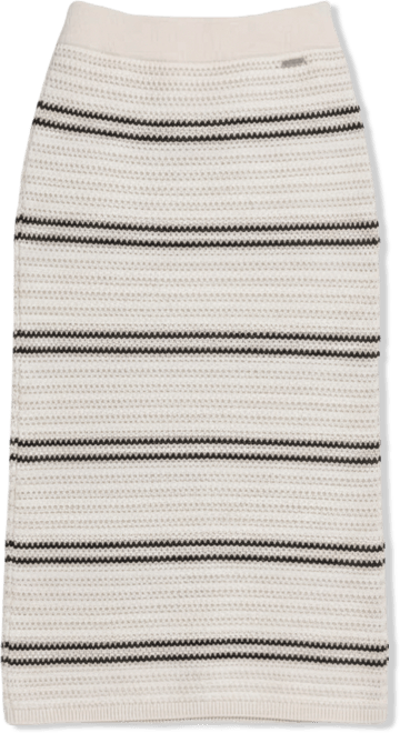 Women's Striped Pointelle Stitch Pull-On Midi Skirt