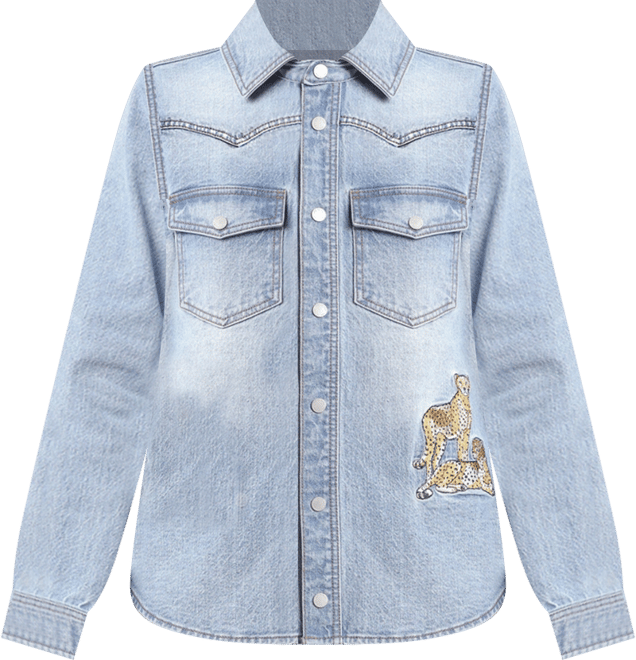 Women's Cheetah Embroidered Button-Front Shirt