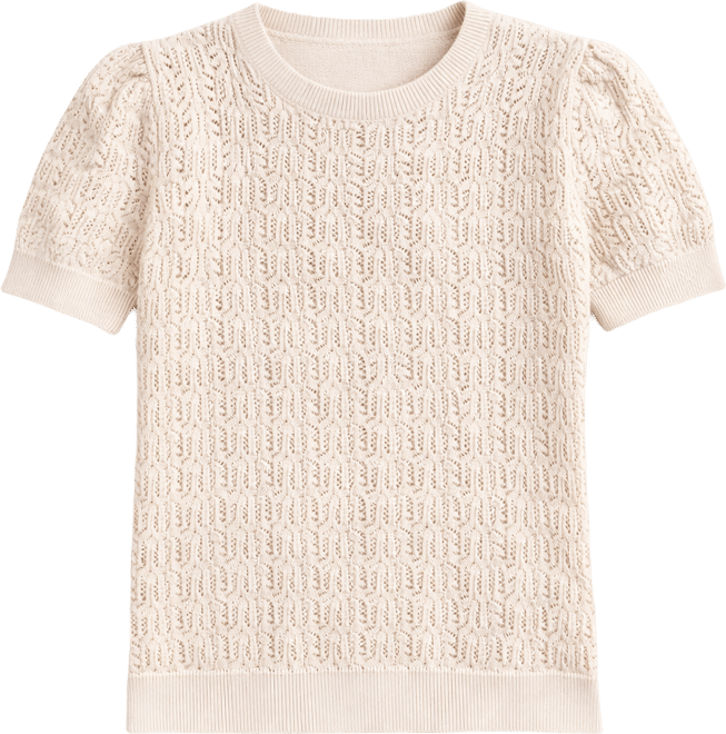 Petite Short-Sleeve Lace Pointelle Stitch Sweater