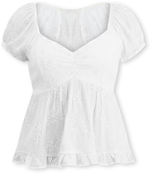 Juniors' Short-Sleeve Embroidered Sweetheart-Neck Babydoll Top