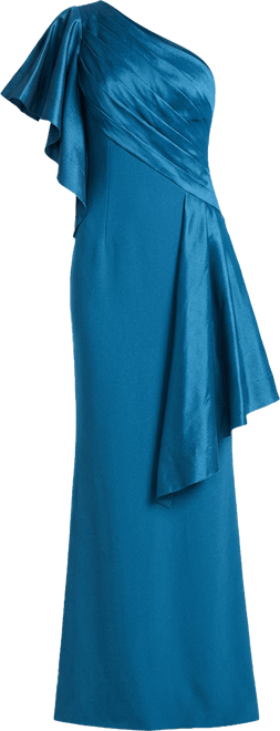 Tadashi Shoji One Shoulder Draped Taffeta Crepe Gown | Dillard's