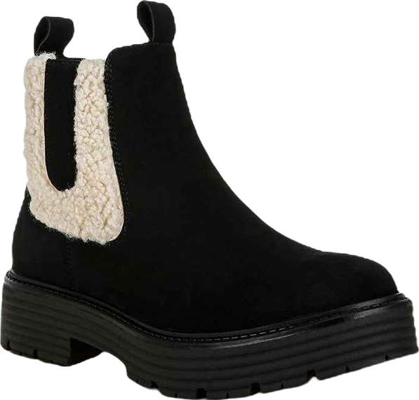 Mothman Faux Fur Detail Chunky Ankle Boots