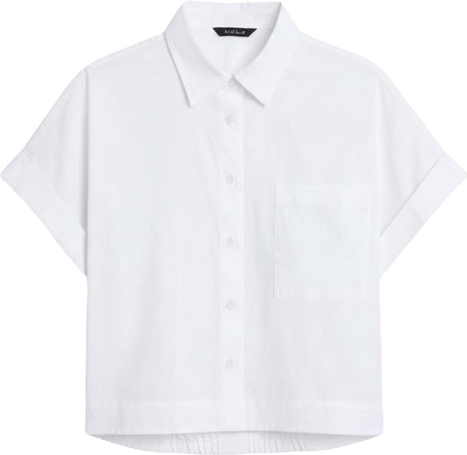 Women's Button Front Collared Cropped Shirt