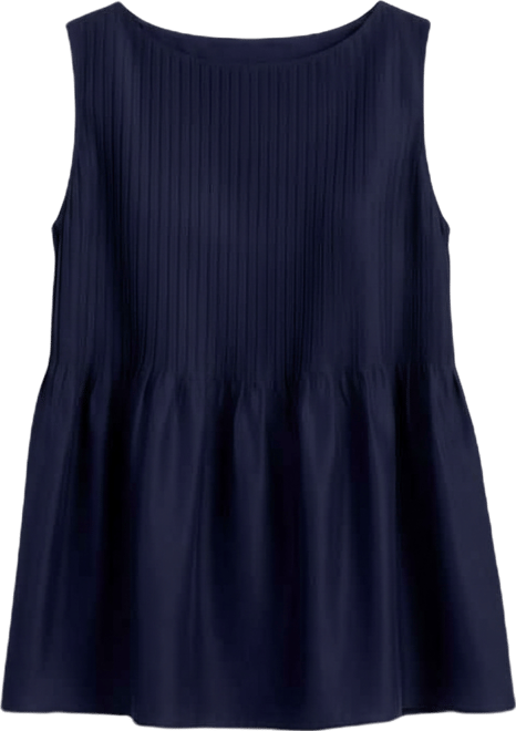 Women's Pleated Silk Bateau Neck Tank Top