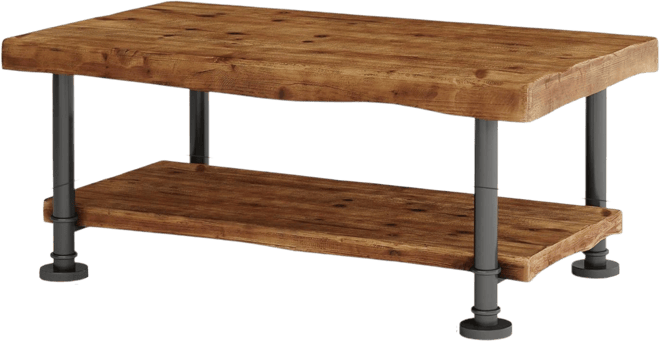 Wood Coffee Table, 2-Tier Coffee Table with Storage