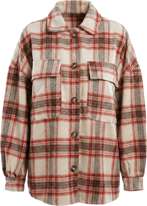 Long Sleeves Oversized Checkered Shacket