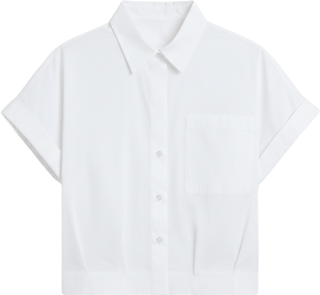 Women's Button Front Collared Cropped Shirt