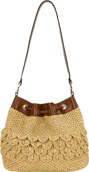 Scalloped Raffia Small Belamy Drawstring Handbag