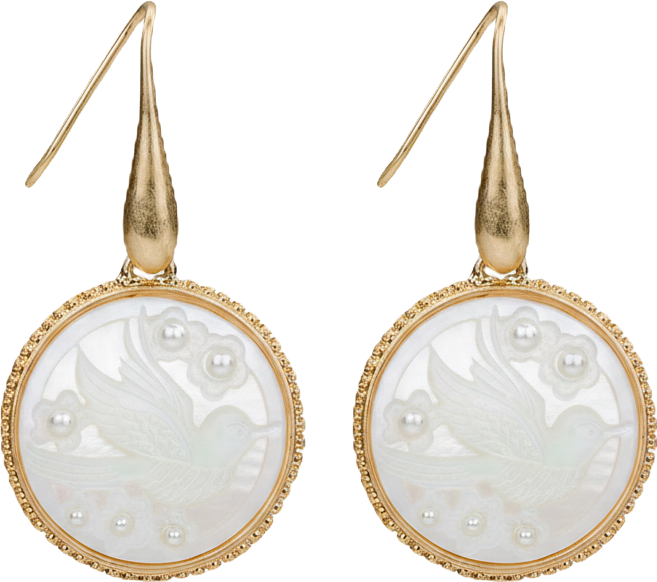 Gold-Tone Carved Bird Drop Earrings