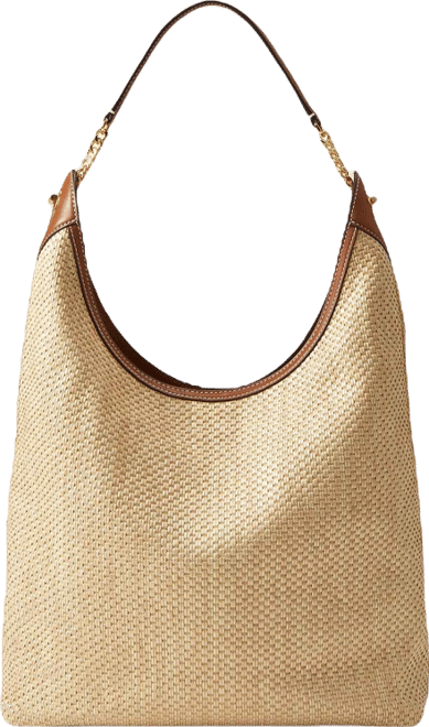 Jour Raffia Bag in Brown Leather Hazelwood/Natural | Veronica Beard