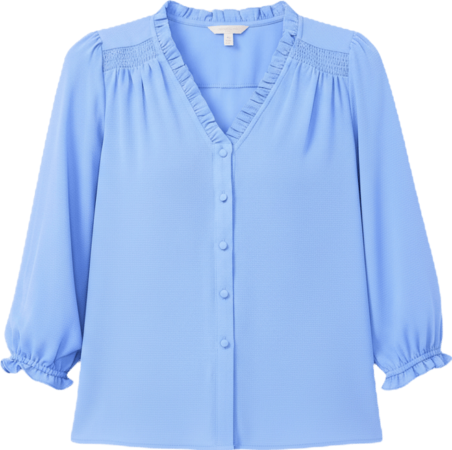 Women's Ruffled Button-Front 3/4-Sleeve Blouse