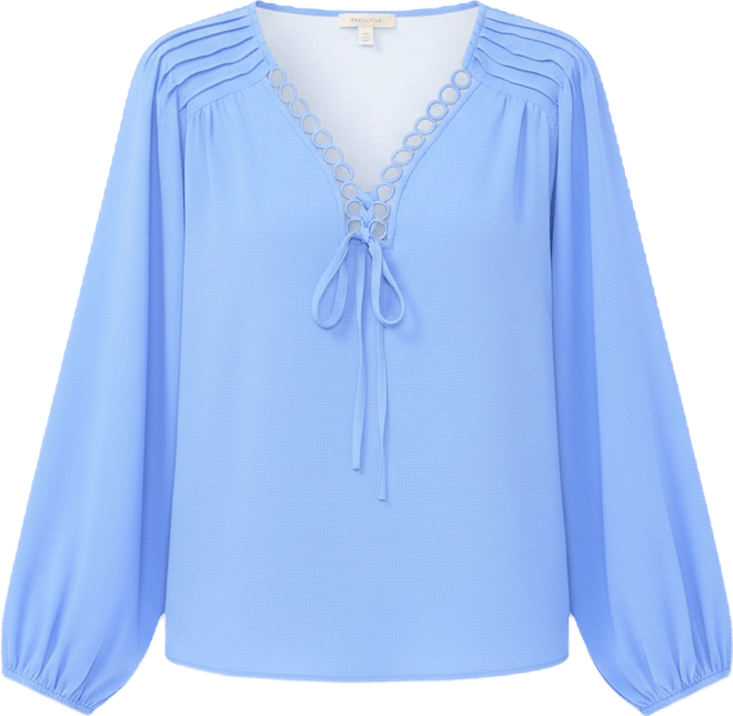 Women's Circular Trim Pin-Tuck Long Sleeve Blouse