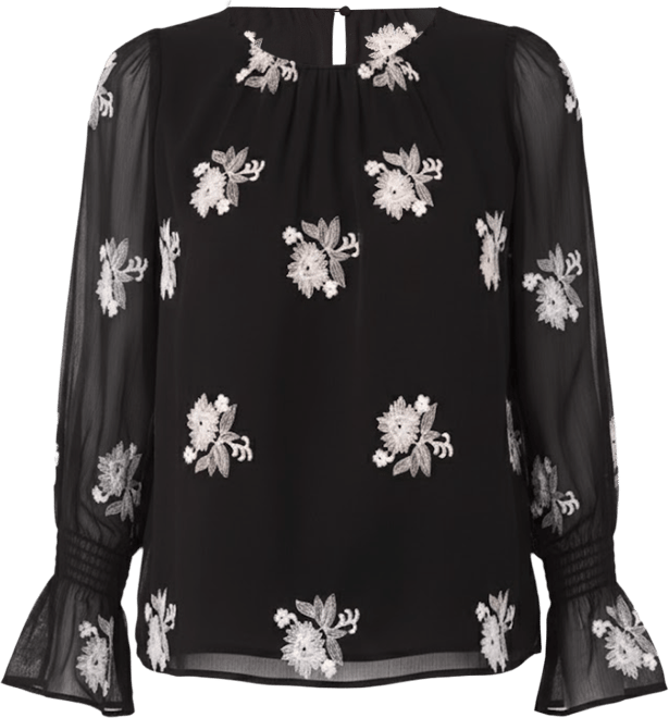 Women's Floral Print Smocked Cuff Blouse