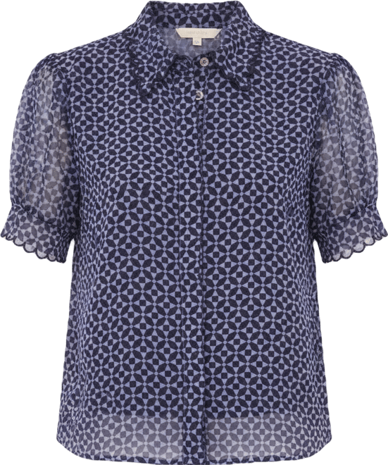 Women's Scallop-Edge Geo-Print Blouse