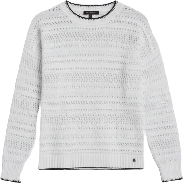 Women's Crewneck Long-Sleeve Tipped Pointelle Sweater