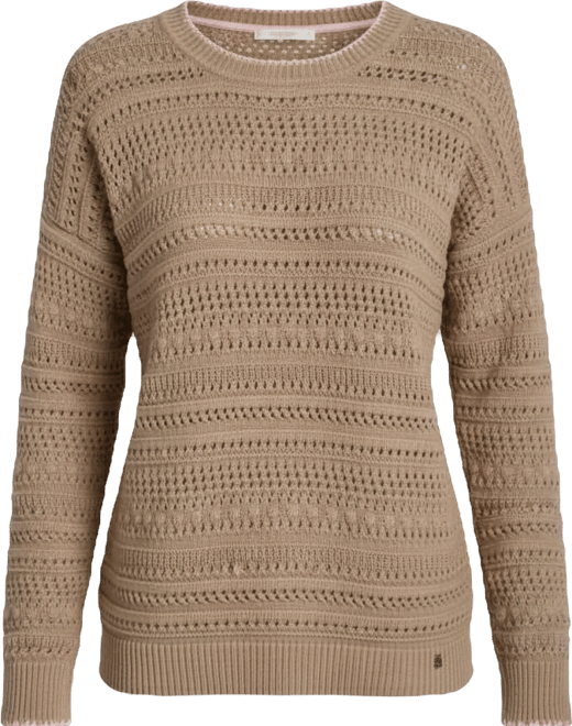 Women's Crewneck Long-Sleeve Tipped Pointelle Sweater