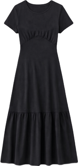 Women's Ruched Bodice Crewneck Long Dress