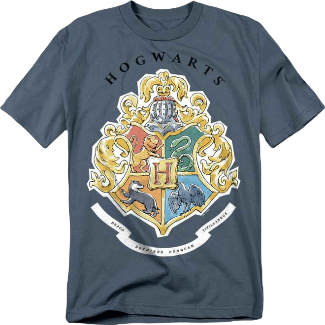 Men's Hogwarts Crest Sketch Watercolor T Shirt