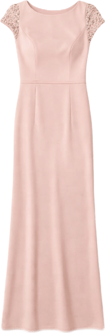 knee length dresses for ladies Mac Duggal - Pink Cap Sleeve Sheath Midi Dress with Floral Beading main image 1