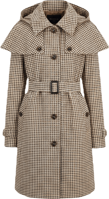 Women's Single-Breasted Belted Hooded Trench Coat