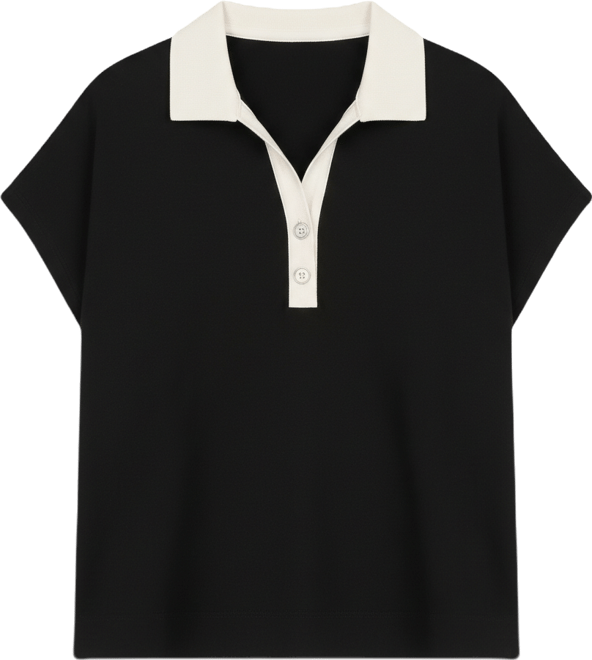 Petite Short-Sleeve Extend Shloulder Polo Top