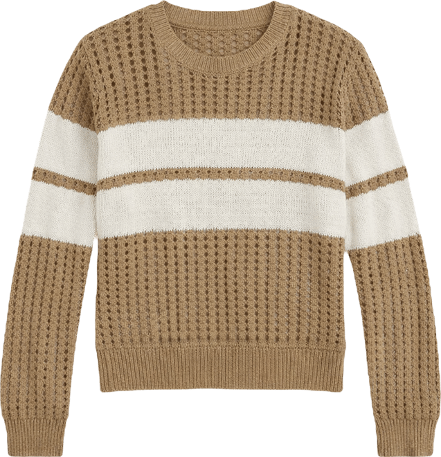 Women's Sporty Openwork Popover Crew Neck Sweater