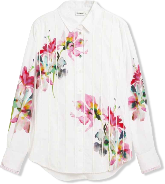 Women's Long-sleeve pleated floral shirt