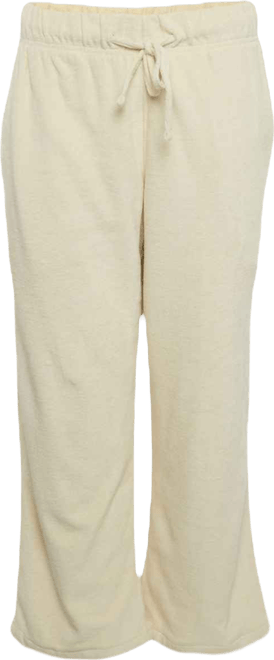 Women's Cream Terry Drawstring Wide Leg Pants