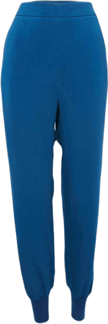 Women's Blue Crepe And Rib Knit Trim Joggers