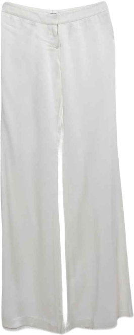 Women's White Satin Flared High Rise Trousers