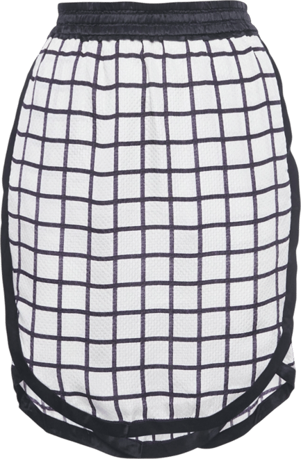 Women's Etoile White Windowpane Silk Skirt