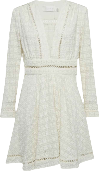 Womens Cream Zephyr Broderie Cotton Plunge Neckline Mini Dress