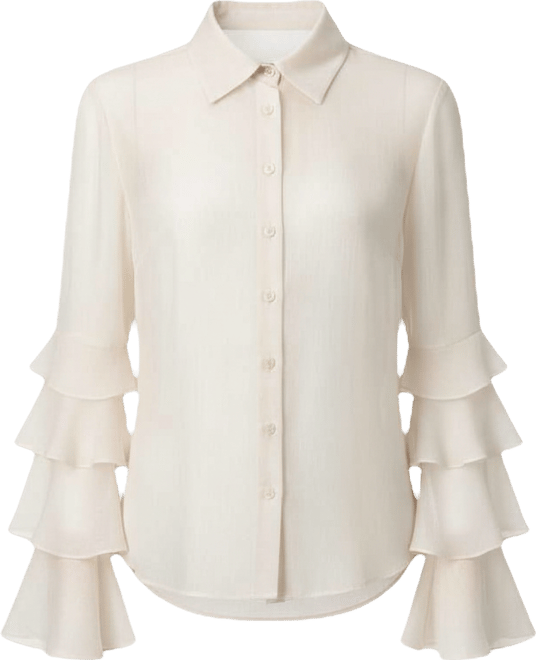Women's Sheer Shirt with Tiered Ruffle Sleeves