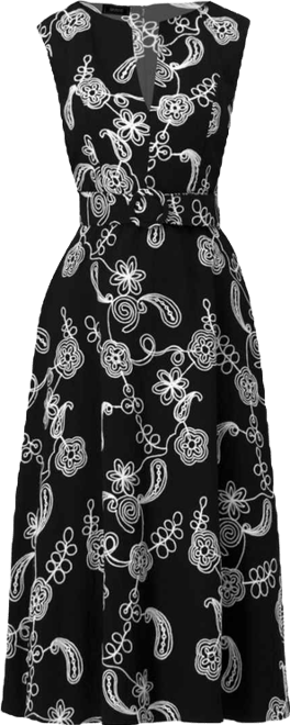 Women's Embroidered Belted Midi Dress