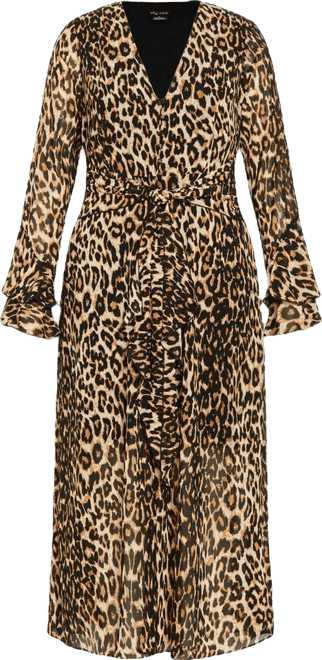 Women's Plus Size Plunge Frill Print Maxi Dress