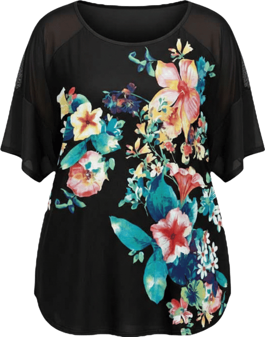 Women's Plus Size Mixed Media Floral Print Top