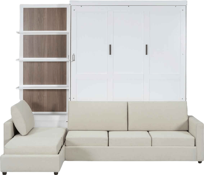 Queen Size Murphy Bed Wall Bed with Sofa and Shelves