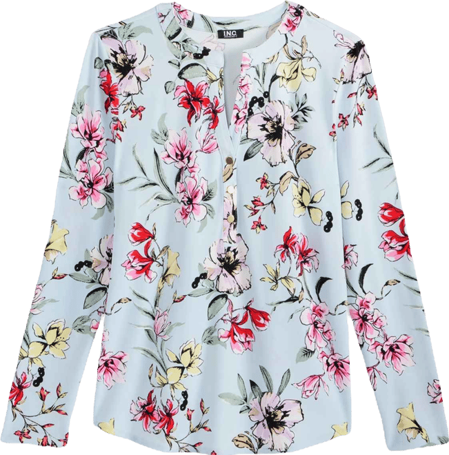 Petite Floral-Print Henley Top, Macy's Exclusive