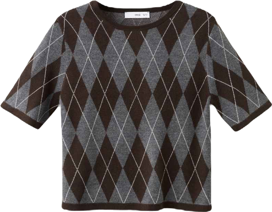 Women's Short-Sleeved Argyle Sweater