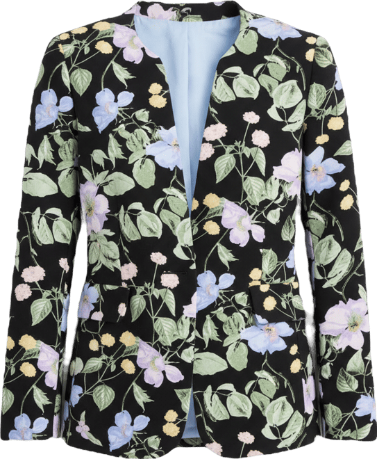 Women's Printed Floral Collarless Blazer, Regular & Petite
