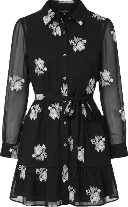 Women's Collared Neck Self-Tie Waist Mini Dress