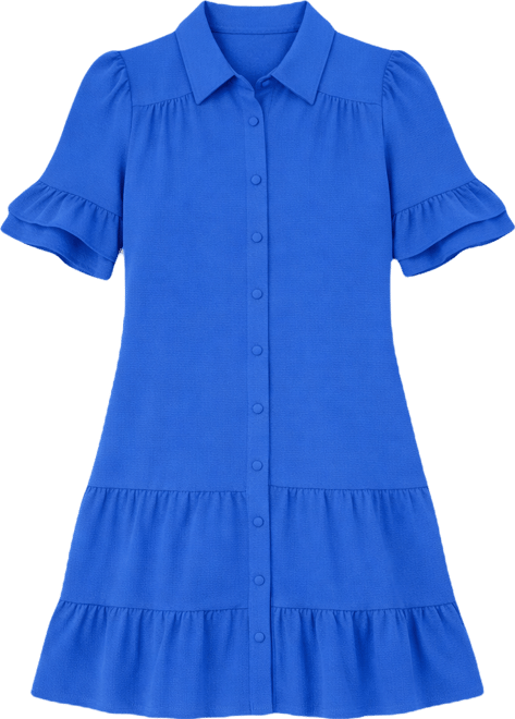 Women's Double Ruffle Sleeve Collared Mini Dress