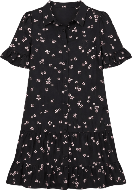 Women's Collared Neck Ruffle Sleeve Mini Dress