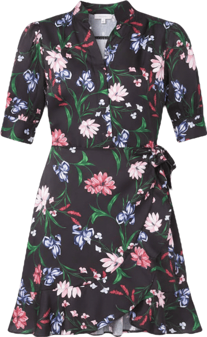 Women's Open Collar Ruffle Wrap Detail Short Dress