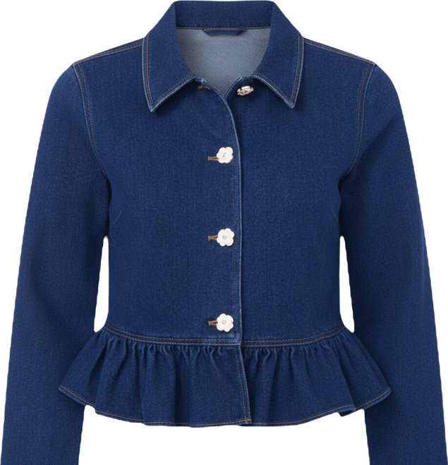 Women's Collared Neck Peplum Denim Jacket